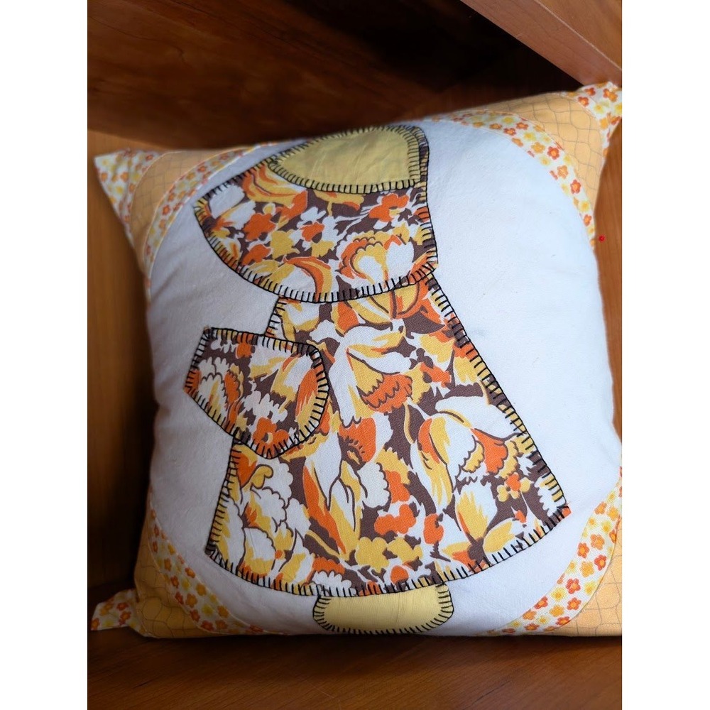 Debbe's Yellow VINTAGE QUILT TOP Sun Bonnet Sue Upcycled Pillow!